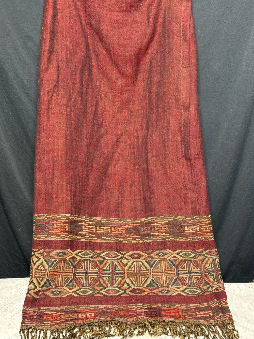 Vtg Tasha Polizzi Saddleblanket Wool Fringe Wrap Maxi Lg Skirt Western “Flaws”
